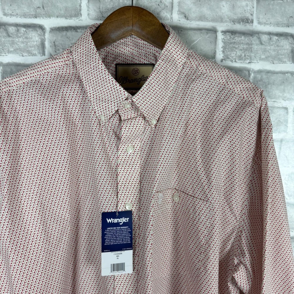 Wrangler Mens XL Long Sleeve Button Down Shirt Red Tan Geometric Print 112344296